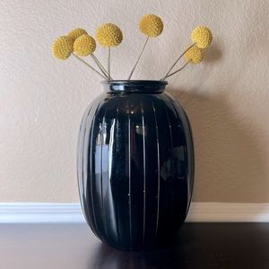 Vintage 1980’s Deco Style Black Glass Large Vase, Graphic, black and white, Retr